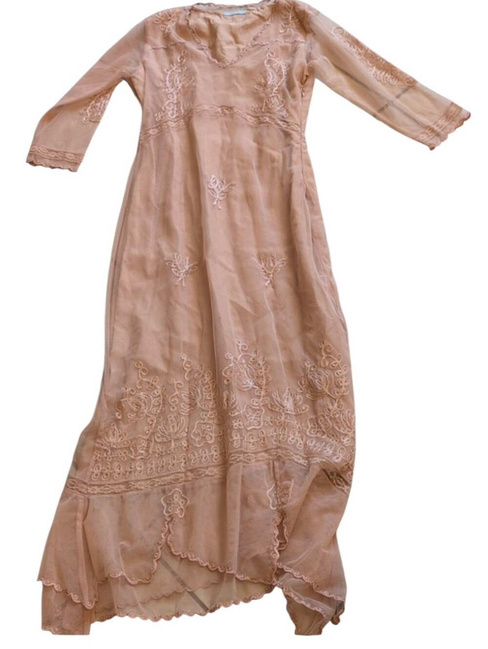 Nataya Age Of Love Victorian Dress Cream Long Sleeve Embroidered Size M